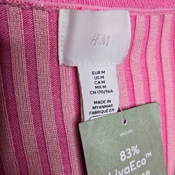 H&M Pink Rib-knit Dress with Collar Long Sleeves Size Medium - Picture 10 of 11